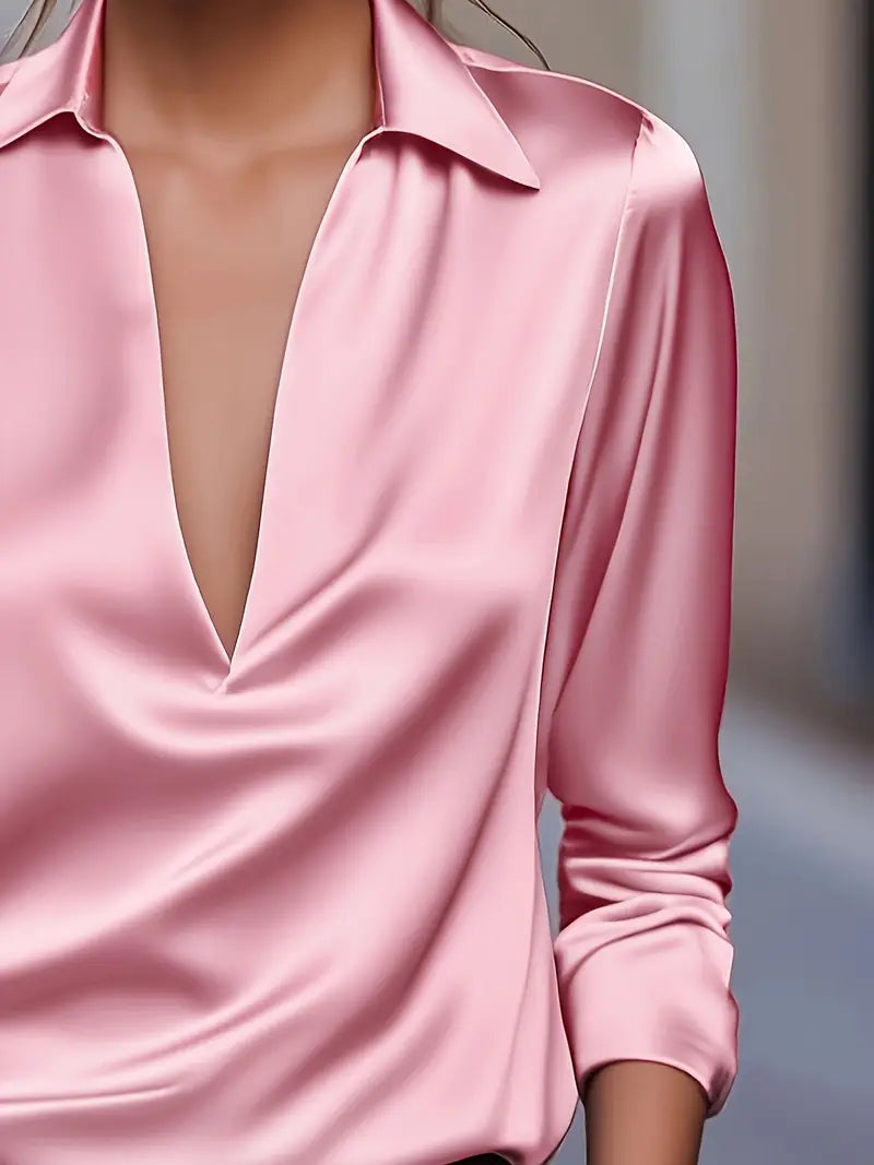Kathy | Women's Premium V-Neck Satin Blouse – V-Neck, Satin