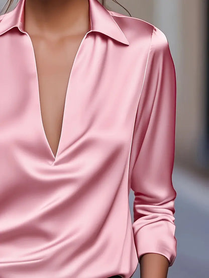 Kathy | Women's Premium V-Neck Satin Blouse – V-Neck, Satin