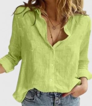 Harlow | Women's Linen Button Down Shirt with Lapel Collar – Linen Blend, Classic