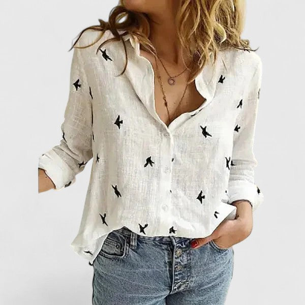 Harlow | Women's Linen Button Down Shirt with Lapel Collar – Linen Blend, Classic