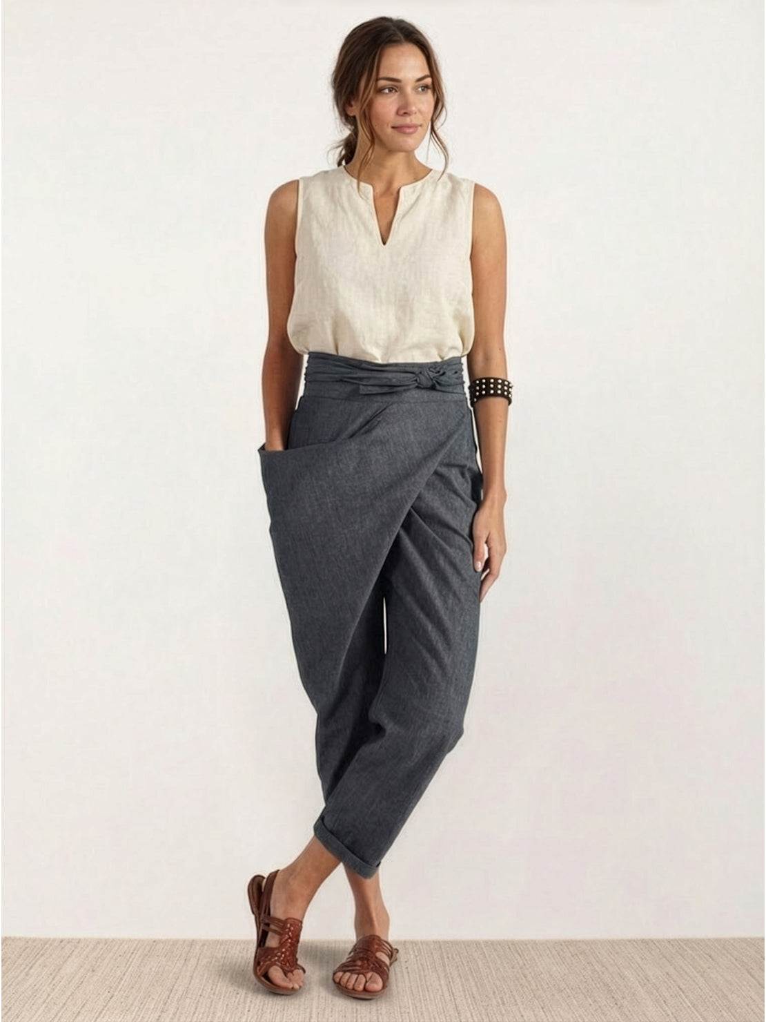 Taylor | Women's High Waist Wrap Front Cropped Tapered Pants – Wrap Style