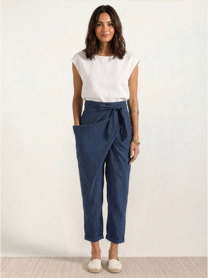 Taylor | Women's High Waist Wrap Front Cropped Tapered Pants – Wrap Style