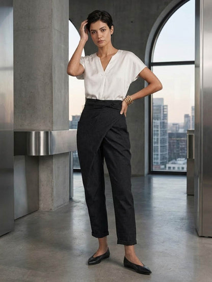 Taylor | Women's High Waist Wrap Front Cropped Tapered Pants – Wrap Style