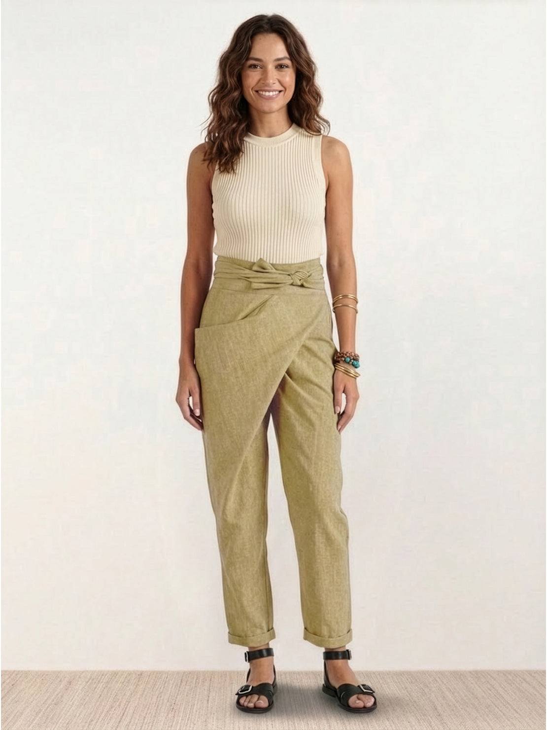 Taylor | Women's High Waist Wrap Front Cropped Tapered Pants – Wrap Style