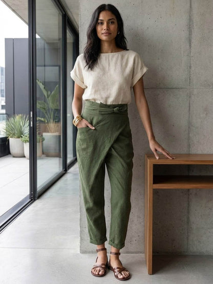 Taylor | Women's High Waist Wrap Front Cropped Tapered Pants – Wrap Style