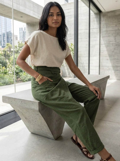 Taylor | Women's High Waist Wrap Front Cropped Tapered Pants – Wrap Style