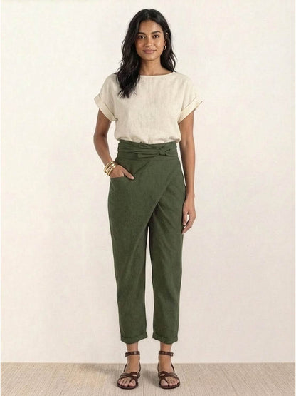 Taylor | Women's High Waist Wrap Front Cropped Tapered Pants – Wrap Style