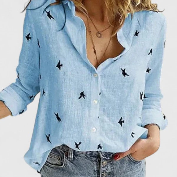 Harlow | Women's Linen Button Down Shirt with Lapel Collar – Linen Blend, Classic