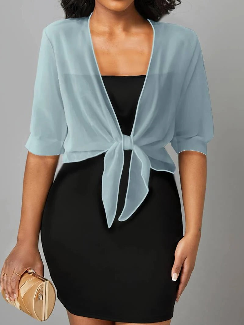 Anne | Women's Tie Front Sheer Blouse Open Front 3/4 Sleeve Top – Casual