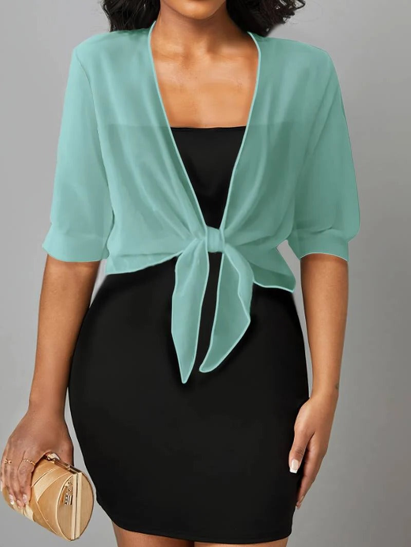 Anne | Women's Tie Front Sheer Blouse Open Front 3/4 Sleeve Top – Casual