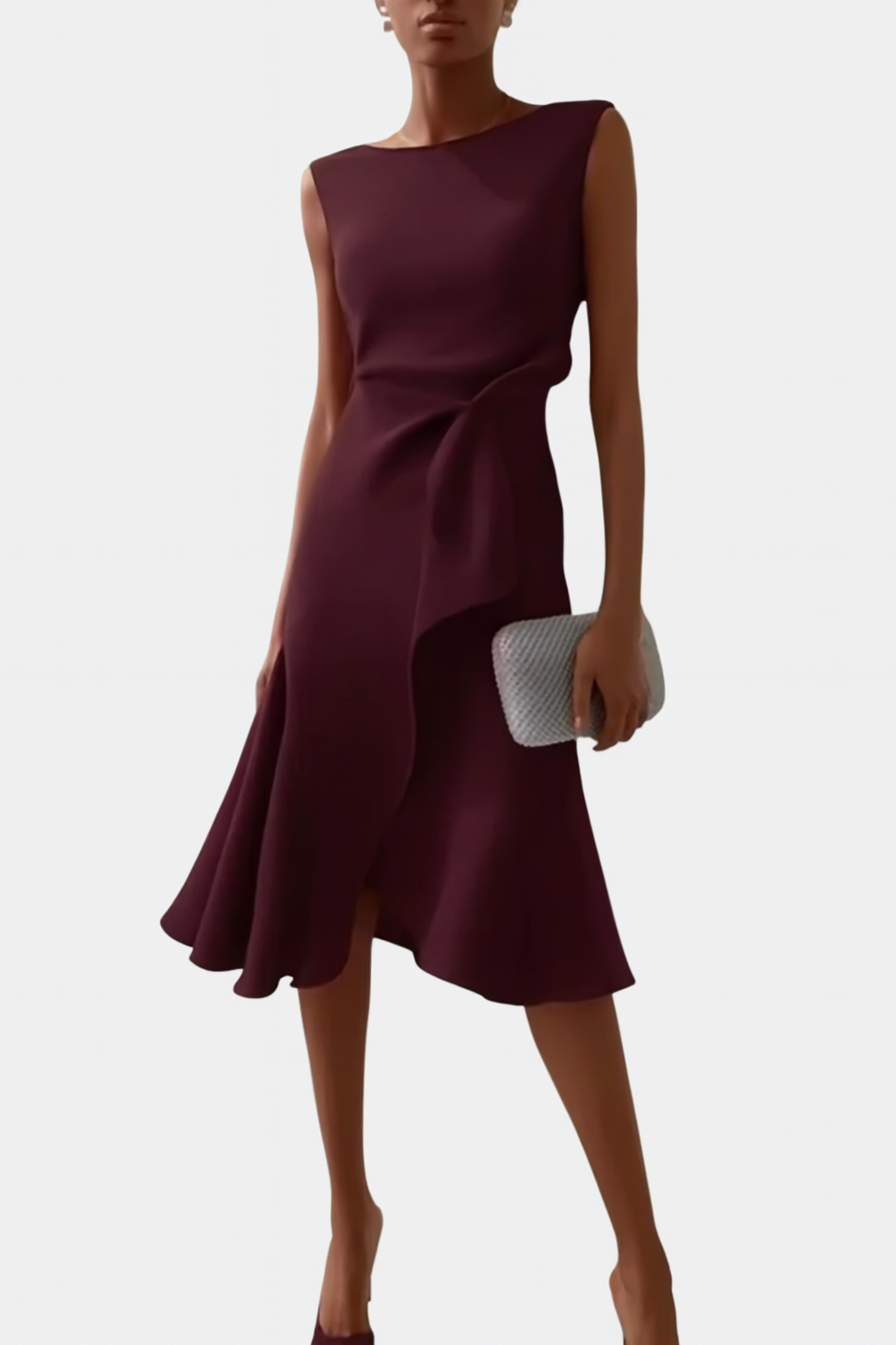 Barbara | Women's Draped Asymmetric Midi Dress – Asymmetric Hem