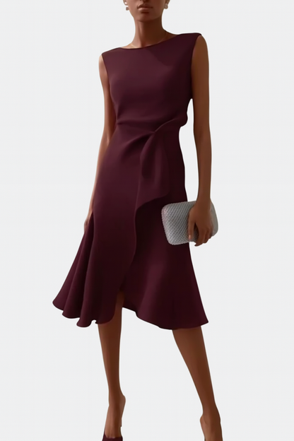 Barbara | Women's Draped Asymmetric Midi Dress – Asymmetric Hem