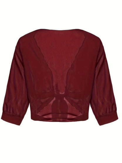 Anne | Women's Tie Front Sheer Blouse Open Front 3/4 Sleeve Top – Casual