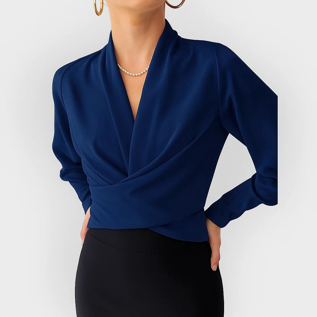 Lori | Women's Satin Wrap Blouse V-Neck Long Sleeve Crossover Top – Wrap Style, V-Neck