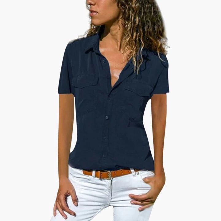 Clarisse | Women's Short Sleeve Button-Down Shirt Collar Blouse Top – Short Sleeve, Casual