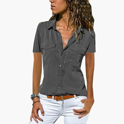 Clarisse | Women's Short Sleeve Button-Down Shirt Collar Blouse Top – Short Sleeve, Casual