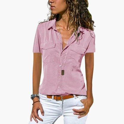 Clarisse | Women's Short Sleeve Button-Down Shirt Collar Blouse Top – Short Sleeve, Casual