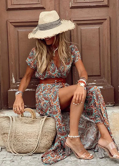 Cindy | Women's Airy Boho Maxi Dress With Matching Belt – Maxi, Boho