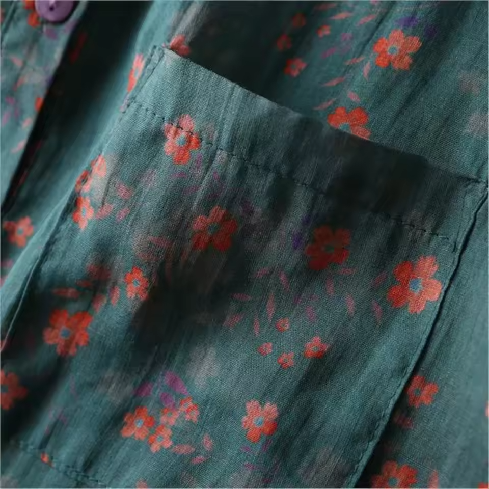 Coral | Women's Floral Half-Placket Shirt – Floral Print, Classic