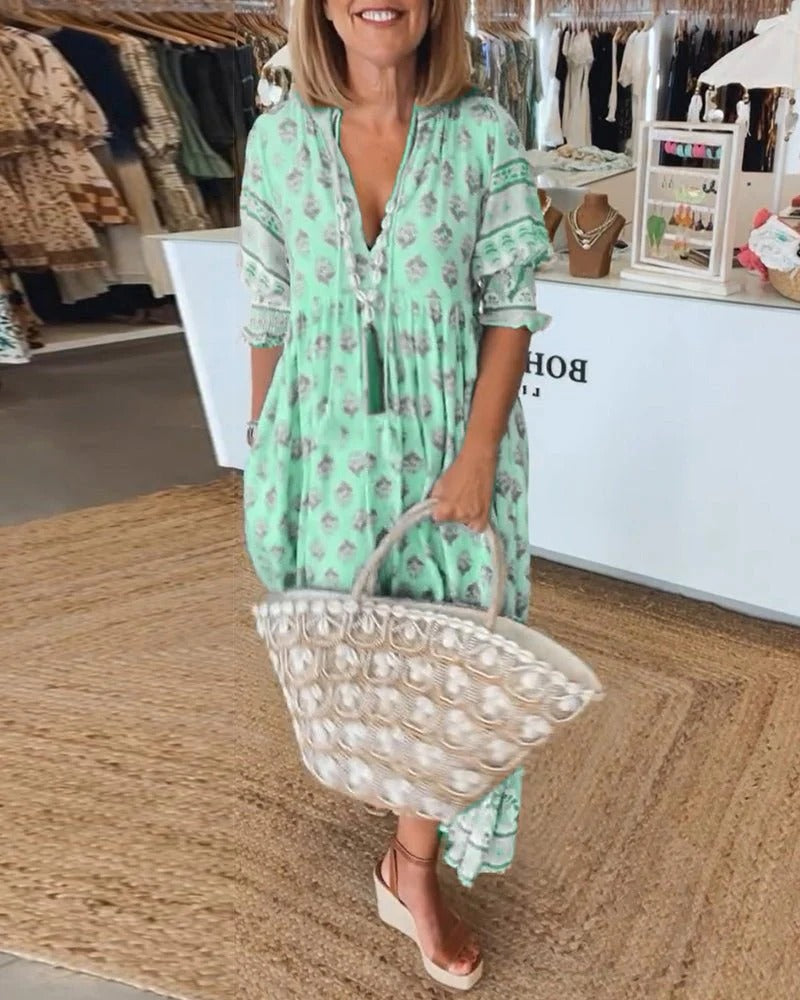 Loretta | Women's Boho Midi Tassel Dress – Midi, Boho