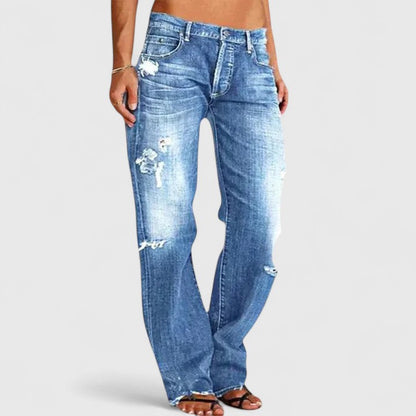 Eula | Women's Low Rise Distressed Straight Leg Jeans