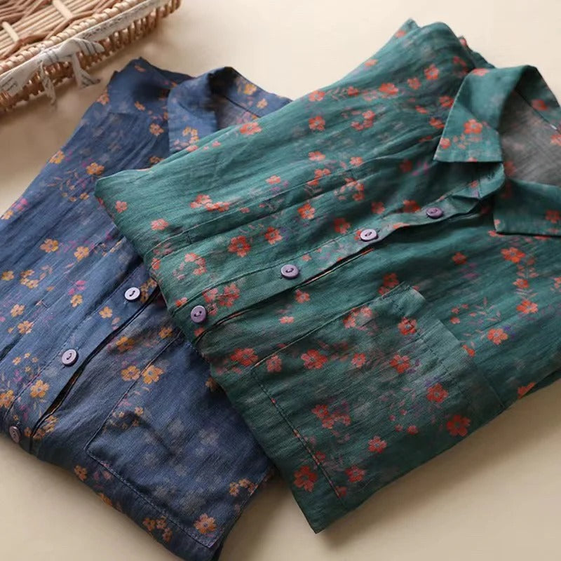 Coral | Women's Floral Half-Placket Shirt – Floral Print, Classic