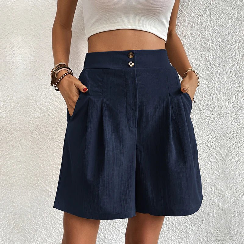 Julie | Women's High Waist Wide Leg Shorts Pleated with Pockets