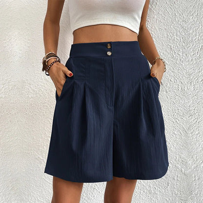 Julie | Women's High Waist Wide Leg Shorts Pleated with Pockets