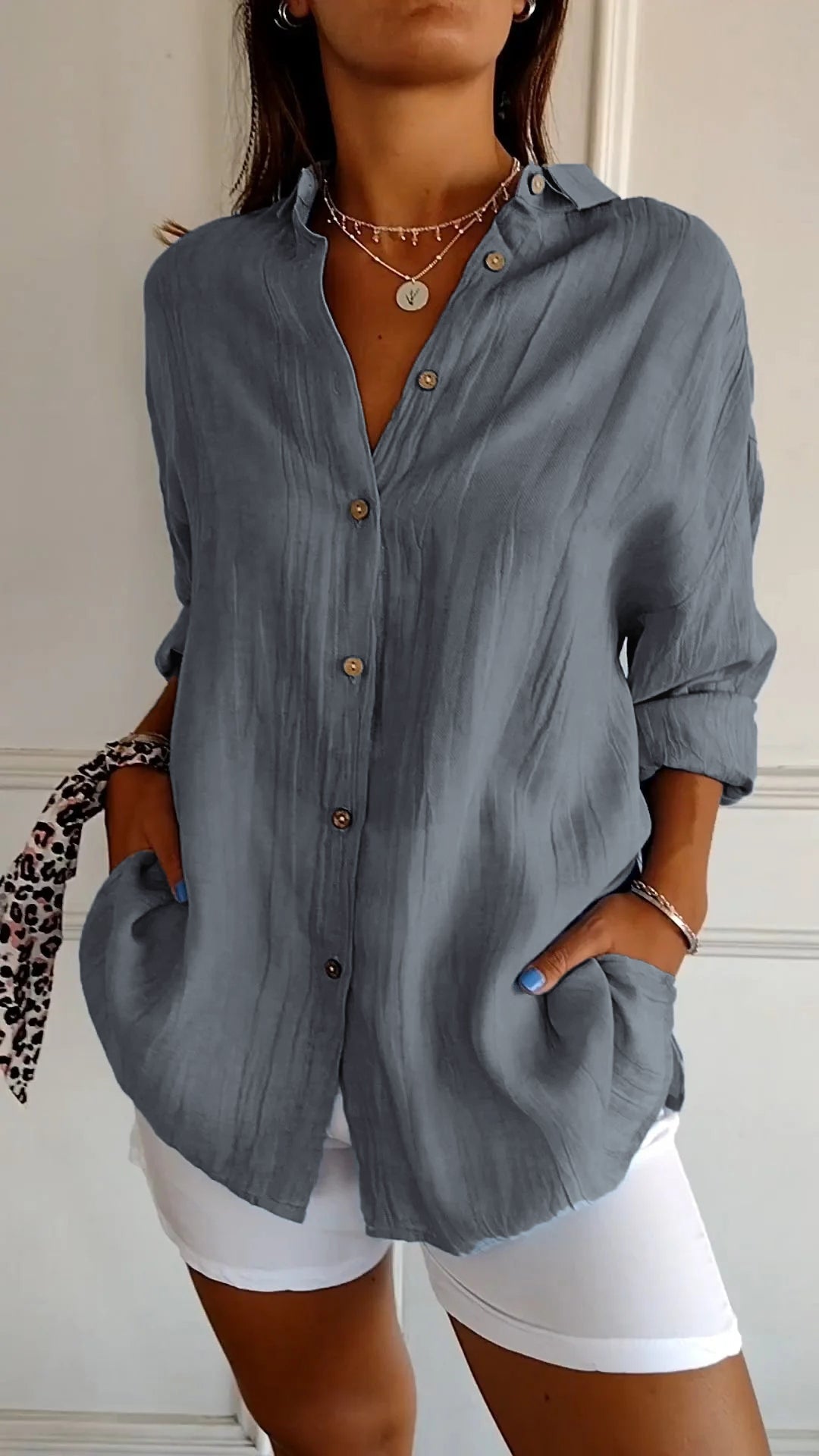 Julia | Women's Casual Button-Down Shirt Oversized Long Sleeve – Long Sleeve, Casual