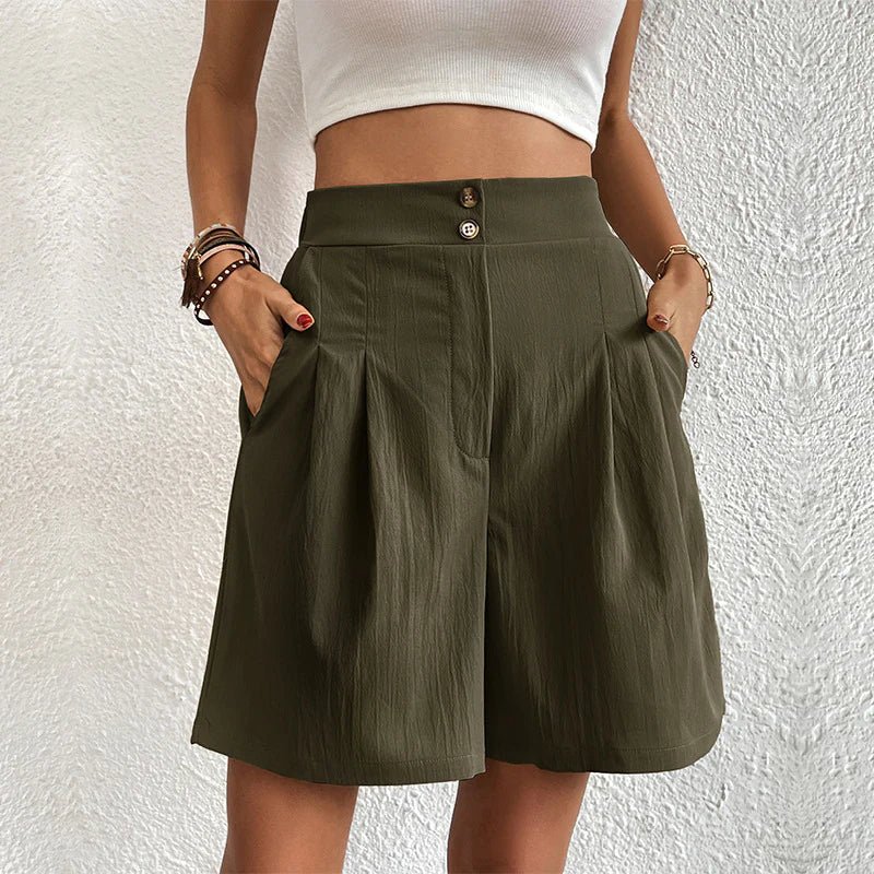 Julie | Women's High Waist Wide Leg Shorts Pleated with Pockets