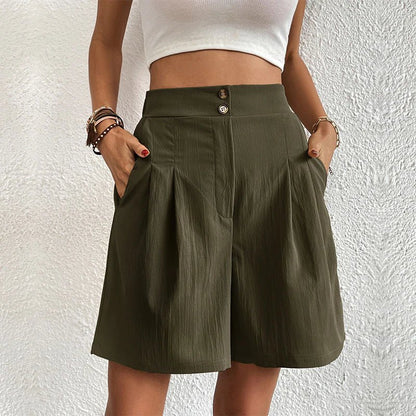 Julie | Women's High Waist Wide Leg Shorts Pleated with Pockets