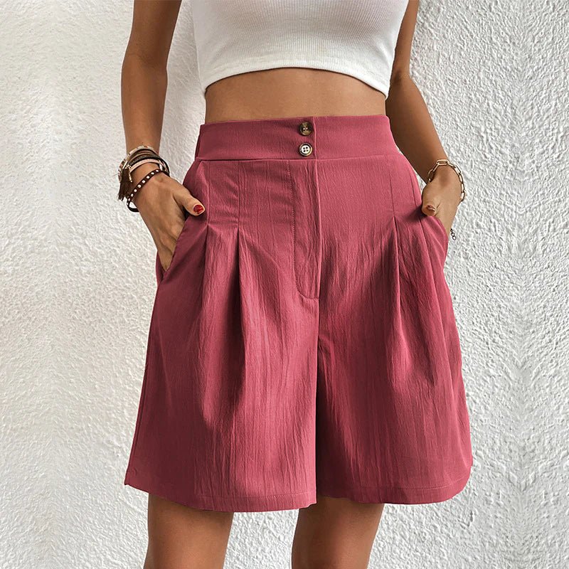 Julie | Women's High Waist Wide Leg Shorts Pleated with Pockets
