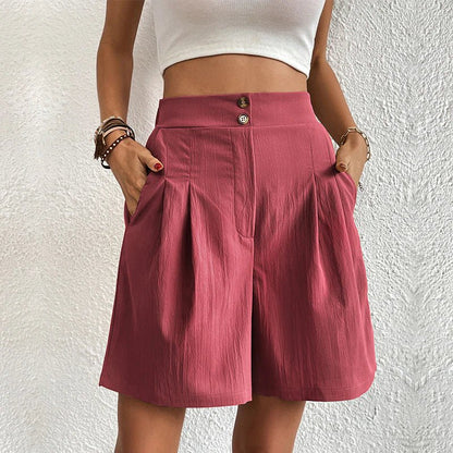 Julie | Women's High Waist Wide Leg Shorts Pleated with Pockets
