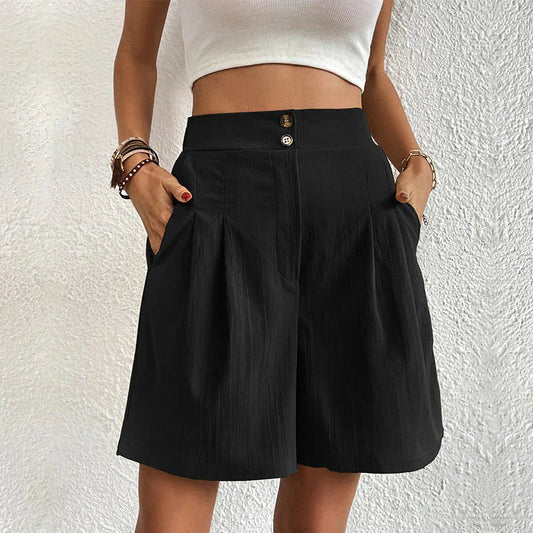 Julie | Women's High Waist Wide Leg Shorts Pleated with Pockets – Pleated