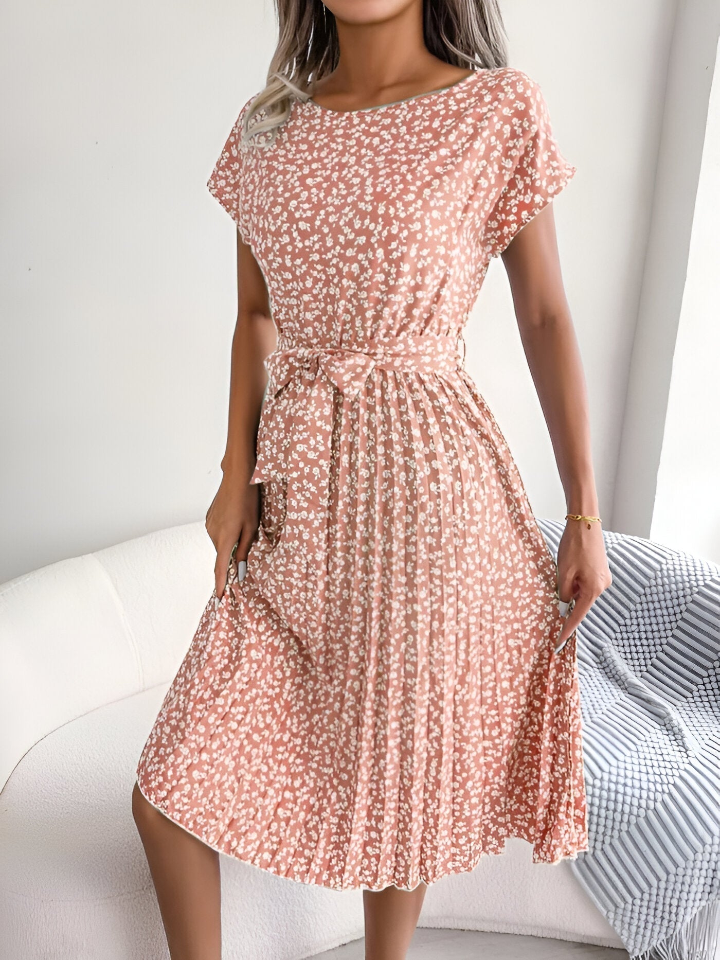 Courtney | Women's Flower Pleated Elegance Dress – Pleated
