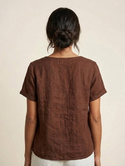 Rhonda | Women's Casual Scoop Neck Button Detail Short Sleeve Top – Short Sleeve, Casual
