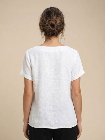 Rhonda | Women's Casual Scoop Neck Button Detail Short Sleeve Top – Short Sleeve, Casual