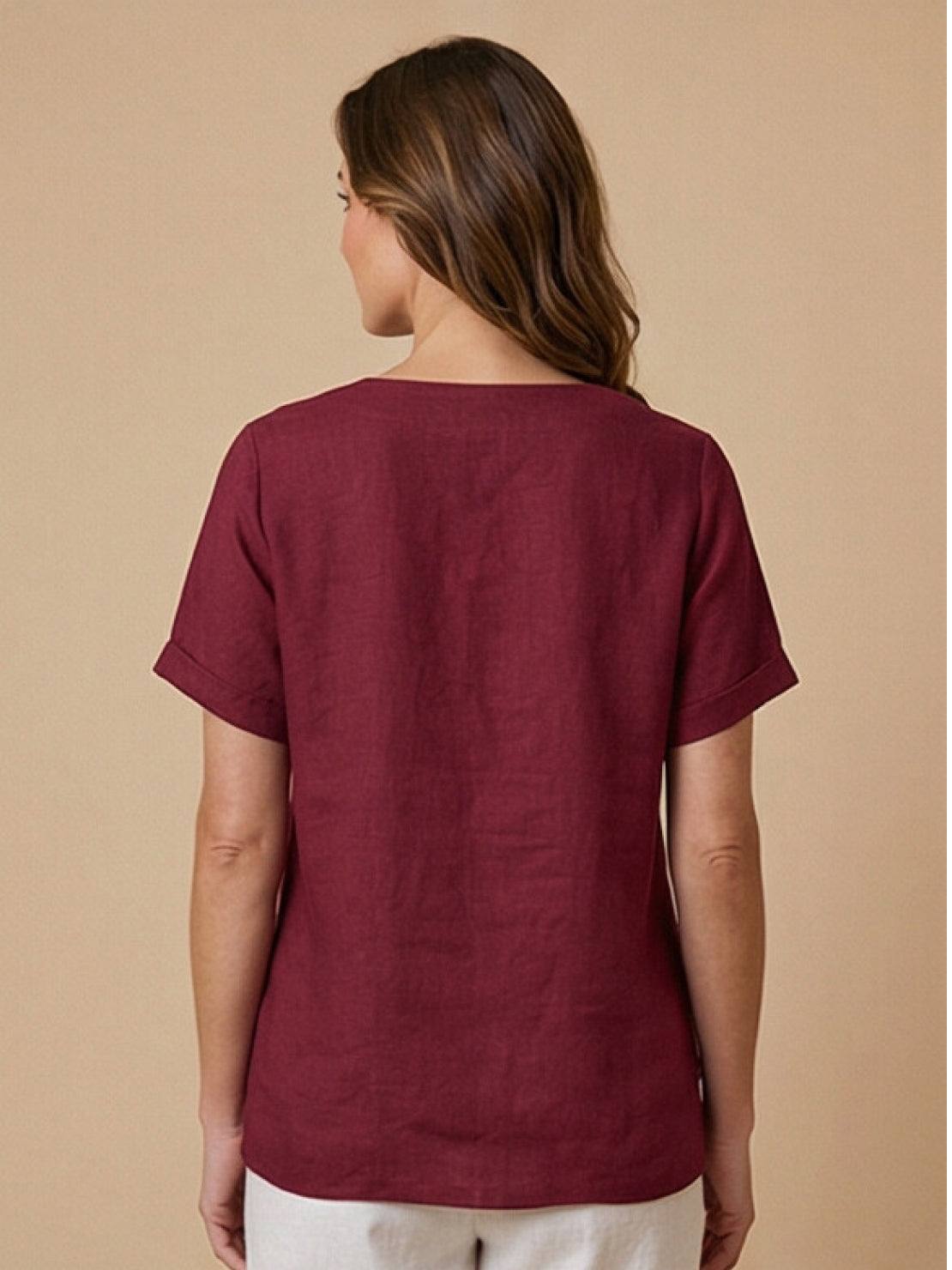 Rhonda | Women's Casual Scoop Neck Button Detail Short Sleeve Top – Short Sleeve, Casual
