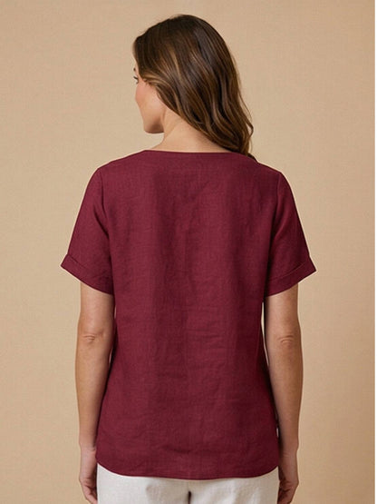 Rhonda | Women's Casual Scoop Neck Button Detail Short Sleeve Top – Short Sleeve, Casual