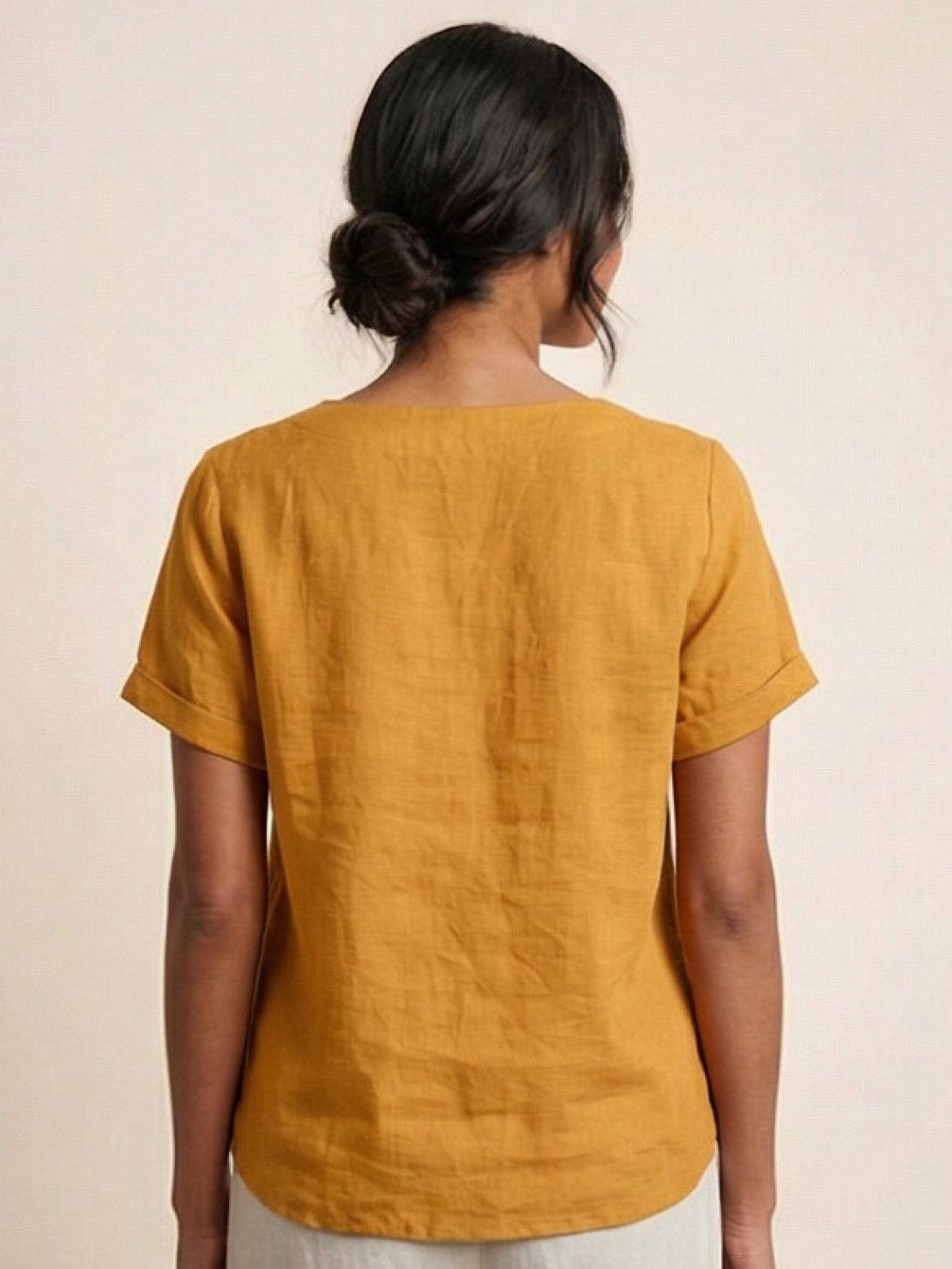 Rhonda | Women's Casual Scoop Neck Button Detail Short Sleeve Top – Short Sleeve, Casual
