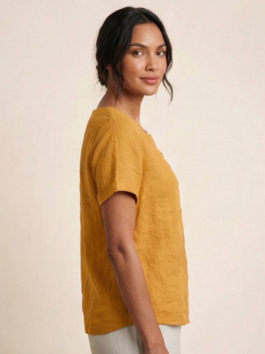 Rhonda | Women's Casual Scoop Neck Button Detail Short Sleeve Top – Short Sleeve, Casual