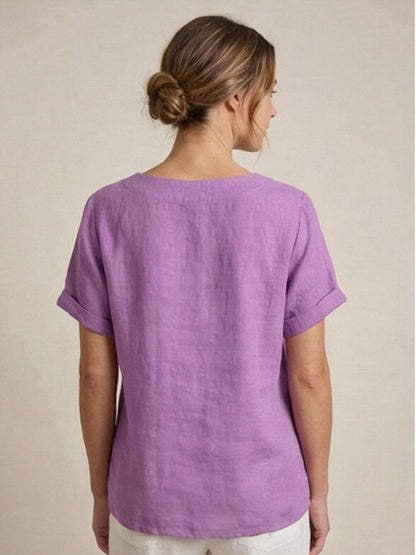 Rhonda | Women's Casual Scoop Neck Button Detail Short Sleeve Top – Short Sleeve, Casual