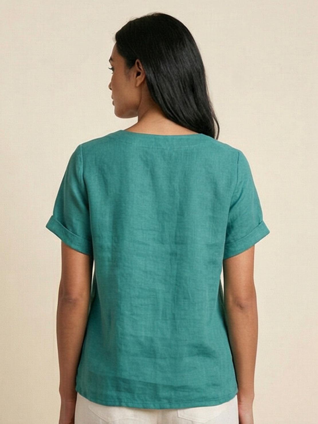 Rhonda | Women's Casual Scoop Neck Button Detail Short Sleeve Top – Short Sleeve, Casual
