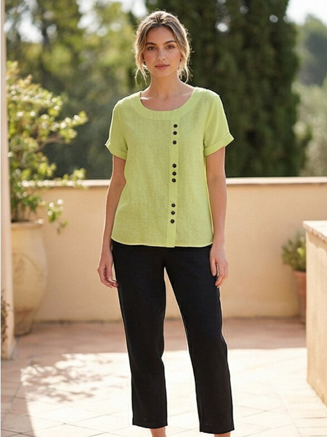 Rhonda | Women's Casual Scoop Neck Button Detail Short Sleeve Top – Short Sleeve, Casual
