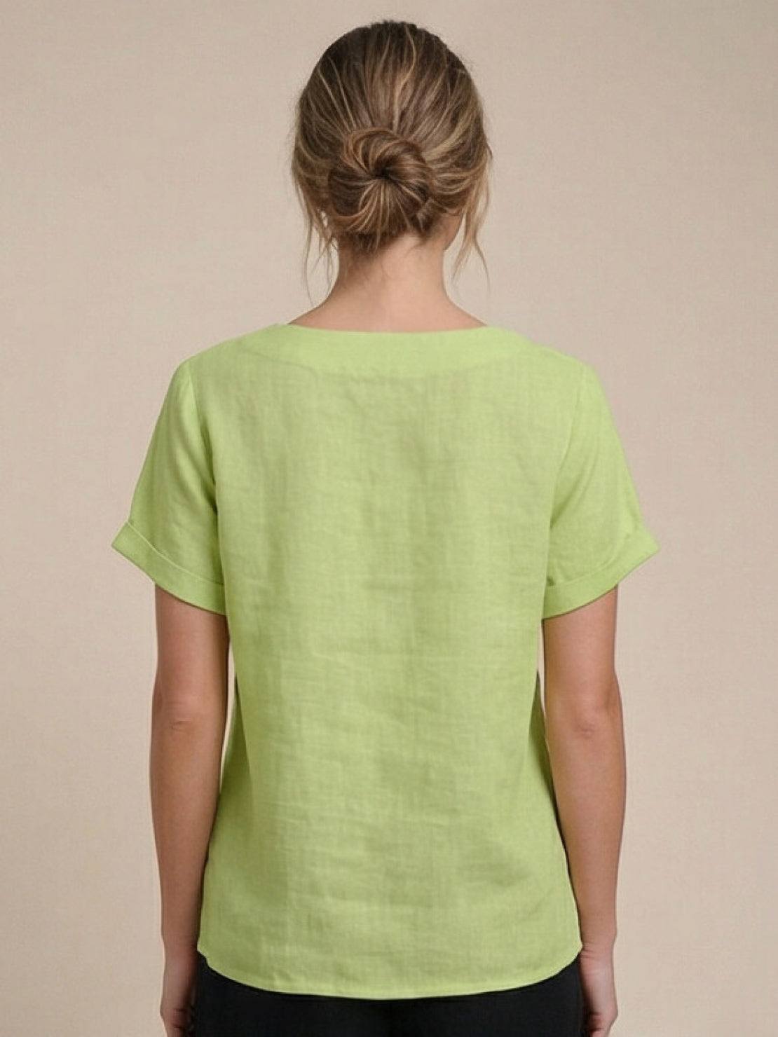 Rhonda | Women's Casual Scoop Neck Button Detail Short Sleeve Top – Short Sleeve, Casual