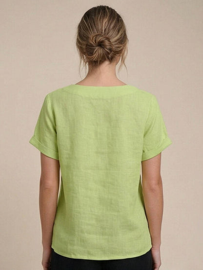 Rhonda | Women's Casual Scoop Neck Button Detail Short Sleeve Top – Short Sleeve, Casual