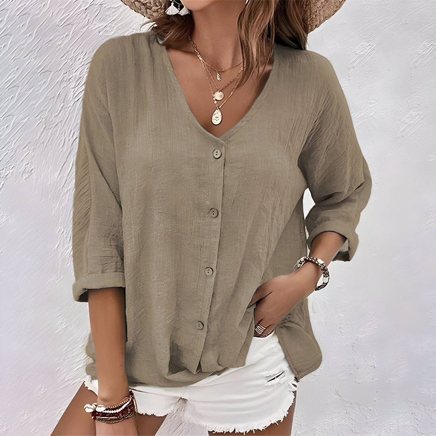 Azure | Women's Relaxed Button-Up Blouse – Casual