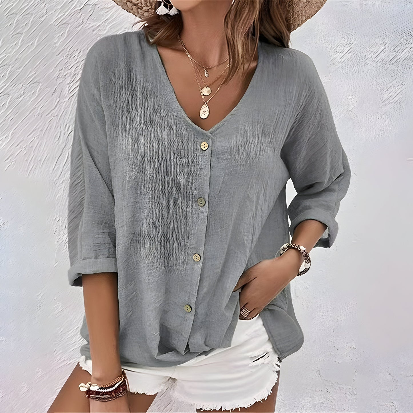 Azure | Women's Relaxed Button-Up Blouse – Casual