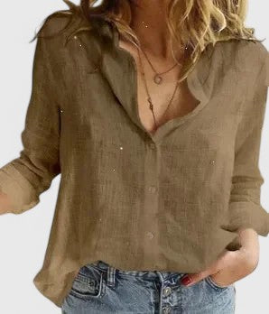 Harlow | Women's Linen Button Down Shirt with Lapel Collar – Linen Blend, Classic
