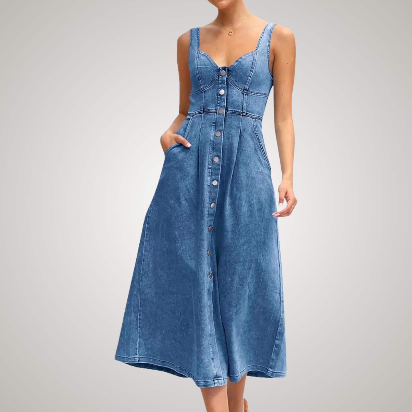 Deanna | Women's Classic Sleeveless Button-Front Denim Dress – Sleeveless, Denim